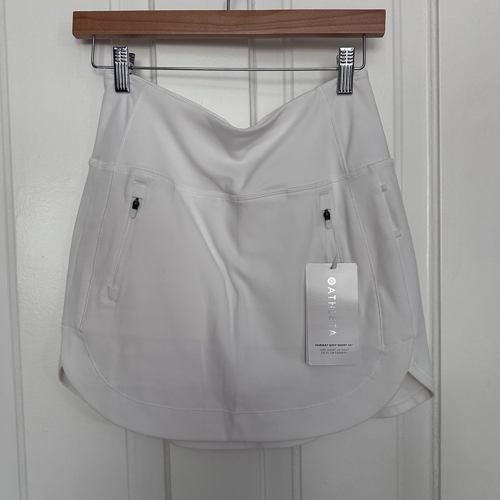 Athleta White Fairway Golf Skort 16” with Zip Pockets NWT